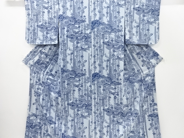 リサイクル　本場琉球藍型枝垂れ花に松鶴模様小紋着物